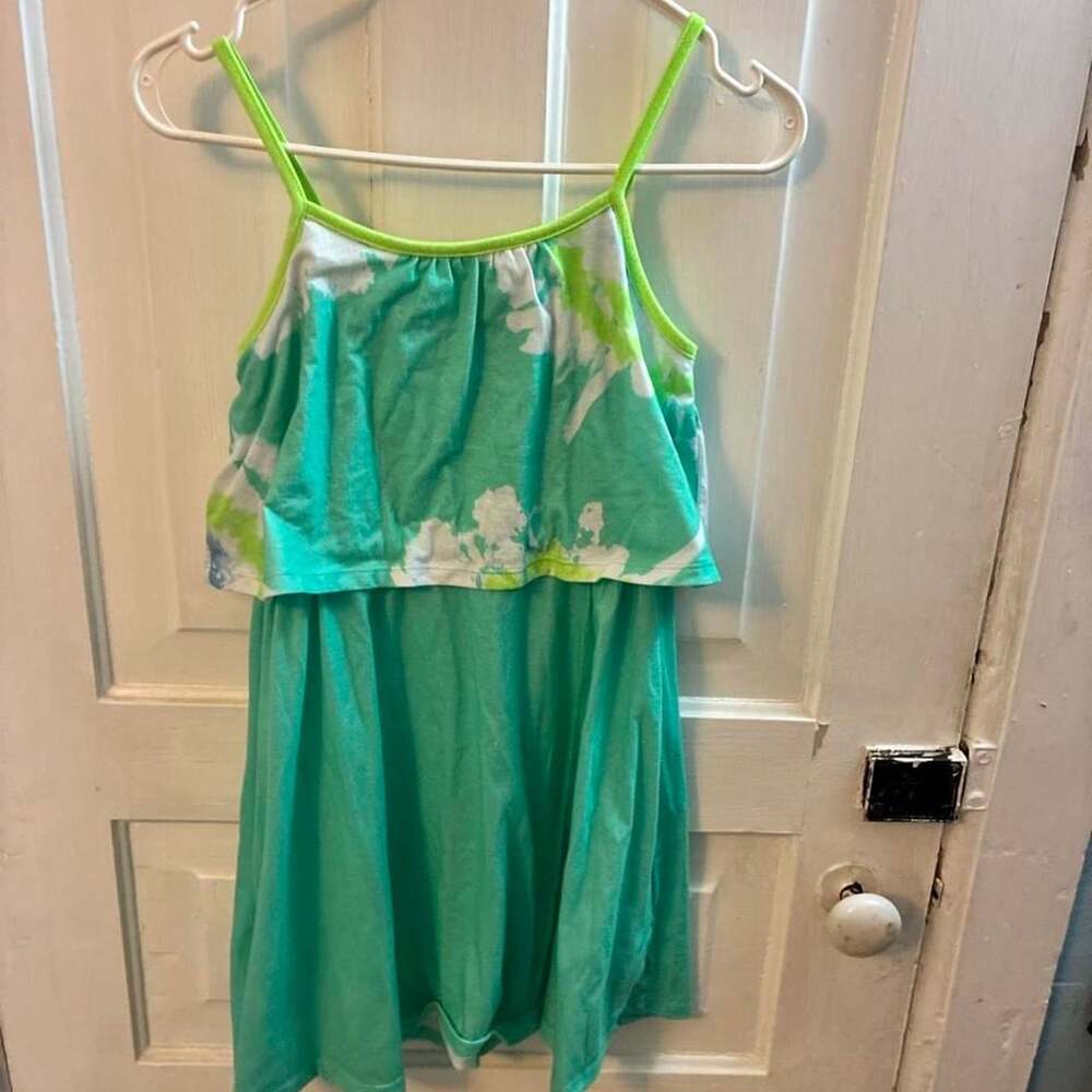 SO Girls Green Tie-Dye Overlay Summer Dress